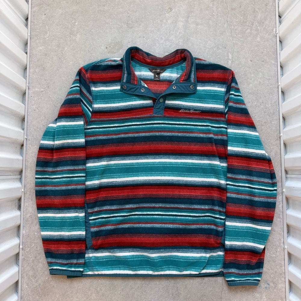 Vintage Eddie Bauer stripped snap-front pullover fleece - Aztec like print -